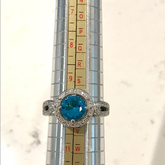 925 Silver Round Cut Aquamarine & White Topaz Ring - Picture 7 of 11